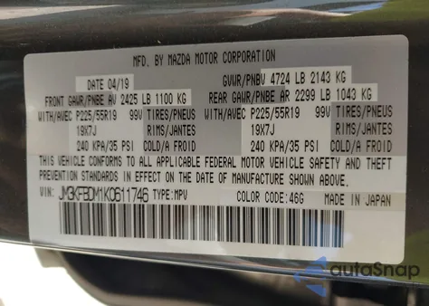 2019 Mazda Cx-5 Grand Touring z USA, uszkodzony, nr VIN JM3KFBDM1K0611746